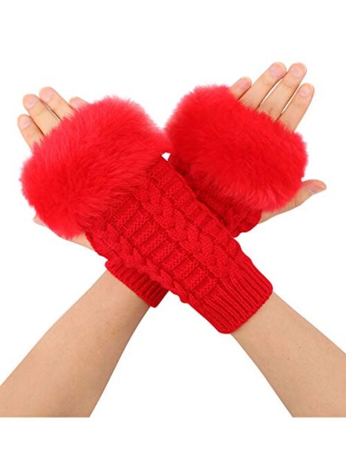 Simplicity Women's Winter Faux Fur Knit Fingerless Hand Warmer Mitten Gloves