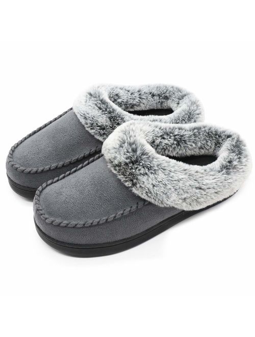 ULTRAIDEAS Women's Comfort Micro Suede Memory Foam Slippers Non Skid House Shoes w/Faux Fur Collar