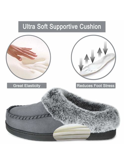 ULTRAIDEAS Women's Comfort Micro Suede Memory Foam Slippers Non Skid House Shoes w/Faux Fur Collar