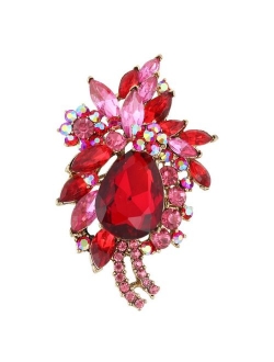 EVER FAITH Women's Rhinestone Crystal Vintage Style Flower Teardrop Brooch Pendant