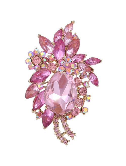 EVER FAITH Women's Rhinestone Crystal Vintage Style Flower Teardrop Brooch Pendant