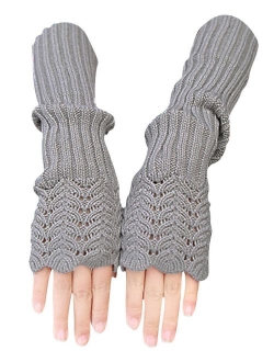 Novawo Women's Scale Design Winter Warm Knitted Long Arm Warmers Gloves Mittens