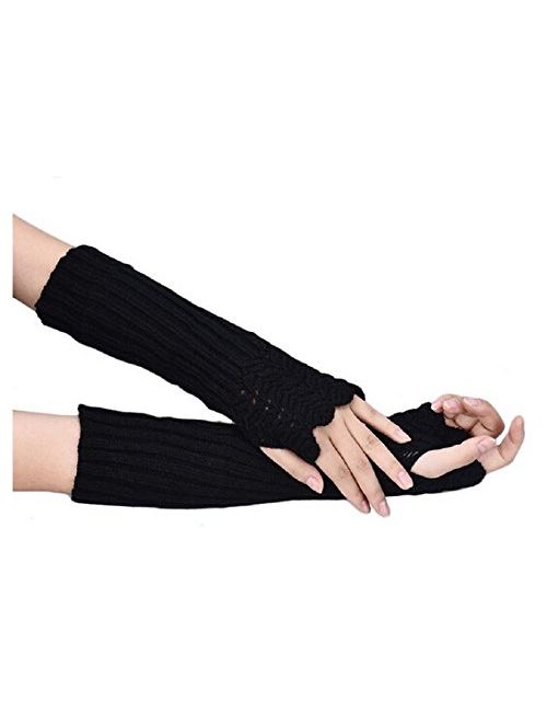 Novawo Women's Scale Design Winter Warm Knitted Long Arm Warmers Gloves Mittens