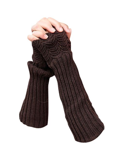 Novawo Women's Scale Design Winter Warm Knitted Long Arm Warmers Gloves Mittens