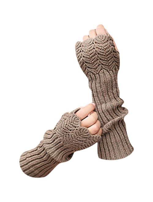 Novawo Women's Scale Design Winter Warm Knitted Long Arm Warmers Gloves Mittens