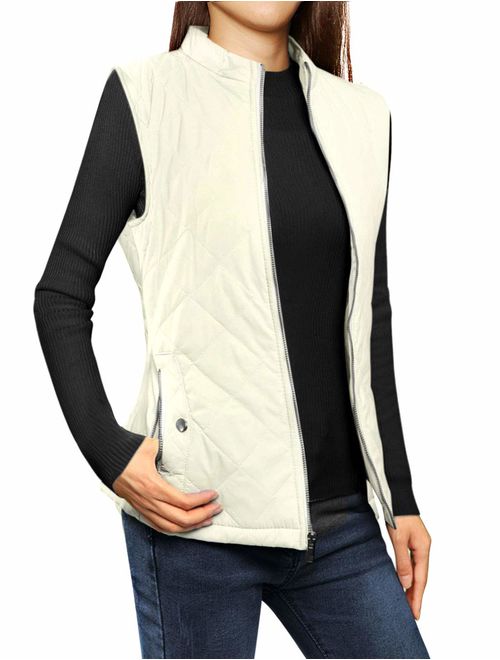 Allegra K Women's Stand Collar Lightweight Gilet Quilted Zip Vest