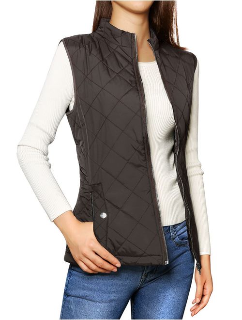 Allegra K Women's Stand Collar Lightweight Gilet Quilted Zip Vest