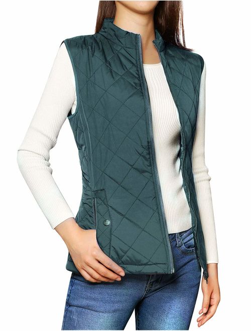 Allegra K Women's Stand Collar Lightweight Gilet Quilted Zip Vest