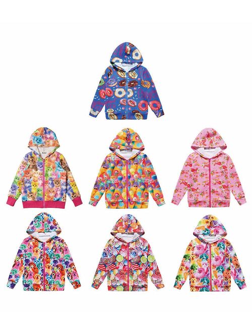 Girls Zip Up Hoodie Jacket Unicorn/Cat Sweatshirt with Pockets