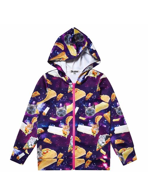 Girls Zip Up Hoodie Jacket Unicorn/Cat Sweatshirt with Pockets