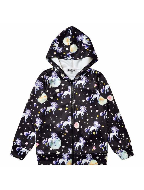 Girls Zip Up Hoodie Jacket Unicorn/Cat Sweatshirt with Pockets