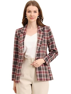 Women's Plaid Notched Lapel One Button Houndstooth Blazer Jacket