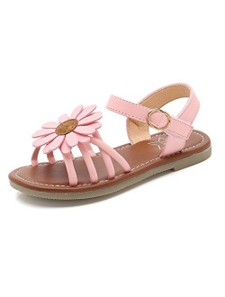 shevalues Girl's Flower Flat Sandals Cute Summer Open Toe Ankle Strap Dress Sandals for Kids (Toddler/Little Kid/Big Kid)