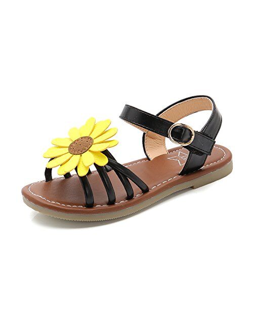 shevalues Girl's Flower Flat Sandals Cute Summer Open Toe Ankle Strap Dress Sandals for Kids (Toddler/Little Kid/Big Kid)