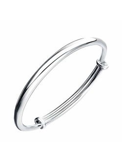SOSUO Fashion Women Jewelry Solid 925 Sterling Bangle Bracelet Gift, Silver, (9inch)