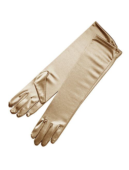 ZAZA BRIDAL 15.5" Long Shiny Stretch Satin Dress Gloves Below-The-Elbow Length 8BL