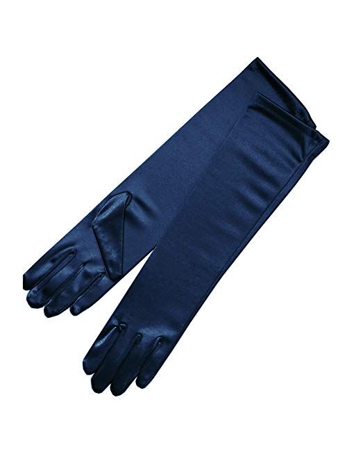 ZAZA BRIDAL 15.5" Long Shiny Stretch Satin Dress Gloves Below-The-Elbow Length 8BL