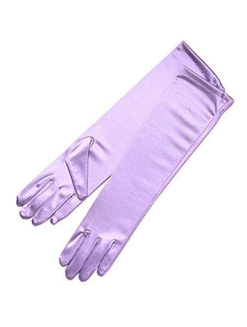 ZAZA BRIDAL 15.5" Long Shiny Stretch Satin Dress Gloves Below-The-Elbow Length 8BL