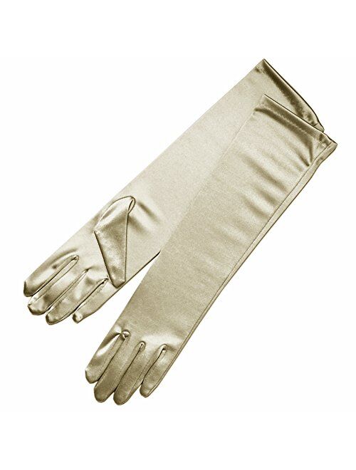 ZAZA BRIDAL 15.5" Long Shiny Stretch Satin Dress Gloves Below-The-Elbow Length 8BL