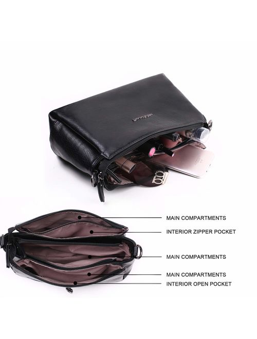 Crossbody Bag for Women, Purses and Handbags Vegan Leather Shoulder Bag with Triple Zip Pocket and Two Detachable Straps