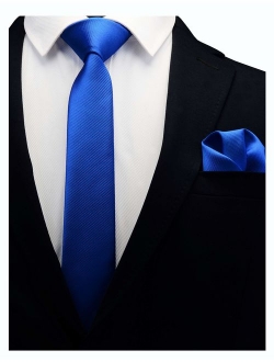 GUSLESON 2.4" Slim Necktie and Handkerchief Set For Men Solid Skinny Tie Brooch Set