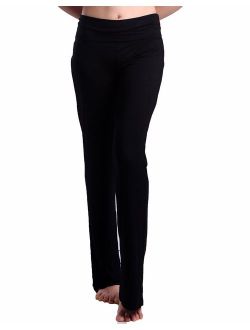 HDE Women's Color Block Fold Over Waist Yoga Pants Flare Leg Workout Leggings