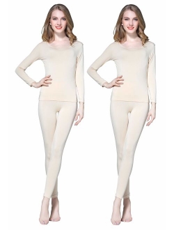 Vinconie Thin Thermal Underwear for Women Long Johns Set Scoop Neck Base Layer