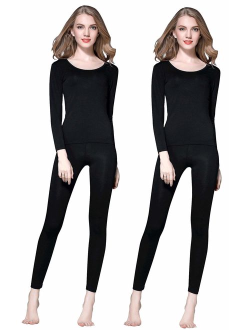 Vinconie Thin Thermal Underwear for Women Long Johns Set Scoop Neck Base Layer