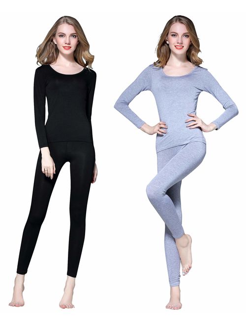 Vinconie Thin Thermal Underwear for Women Long Johns Set Scoop Neck Base Layer