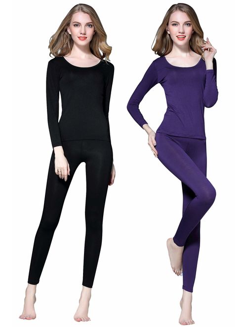 Vinconie Thin Thermal Underwear for Women Long Johns Set Scoop Neck Base Layer