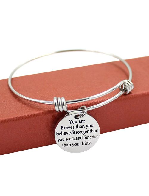 You are Braver Stronger Smarter than you think Inspirational Expandable Bangle Bracelet Women