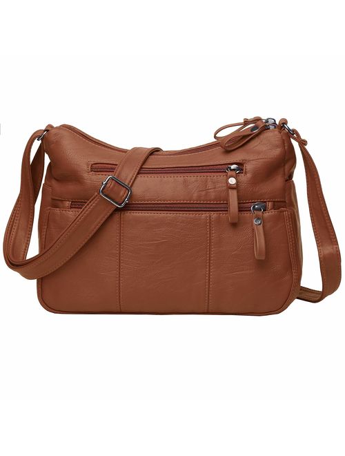 VOLGANIK ROCK Women Crossbody Bag Pocketbooks Soft PU Leather Purses and Handbags Multi Pocket Shoulder Bag Messenger Bag