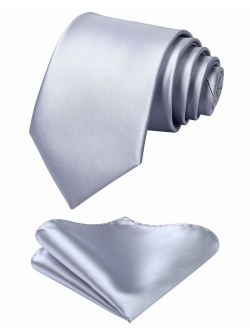 Mens Solid Color Ties Formal Satin Necktie and Pocket Square Set Wedding, by HISDERN