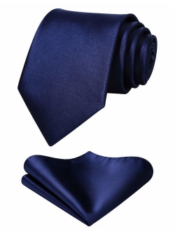 Mens Solid Color Ties Formal Satin Necktie and Pocket Square Set Wedding, by HISDERN