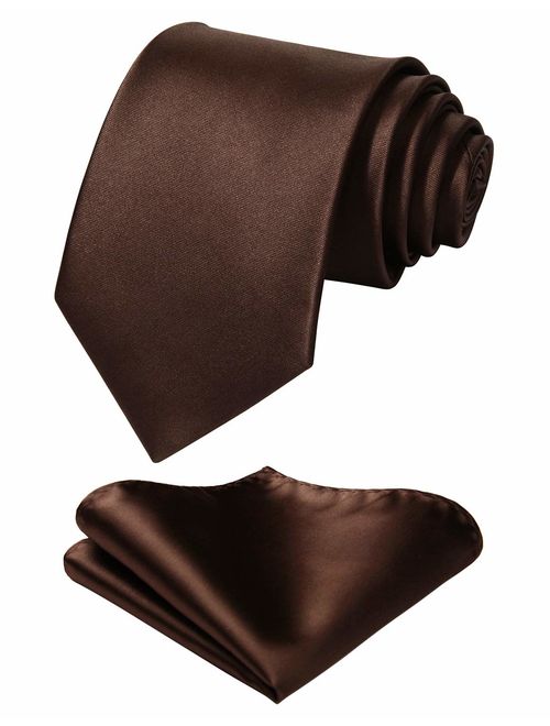 Mens Solid Color Ties Formal Satin Necktie and Pocket Square Set Wedding, by HISDERN