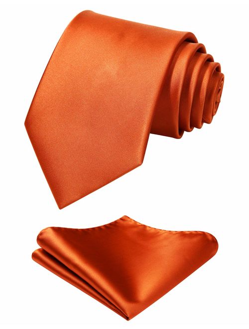 Mens Solid Color Ties Formal Satin Necktie and Pocket Square Set Wedding, by HISDERN