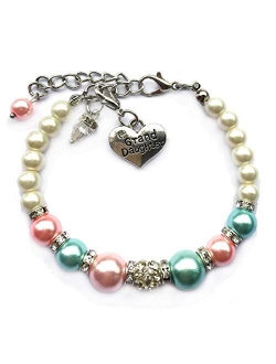 DOLON Gift for Granddaughter Bracelet Jewelry with Rhinestone Balls Faux Pearl