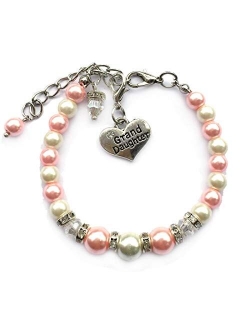 DOLON Gift for Granddaughter Bracelet Jewelry with Rhinestone Balls Faux Pearl