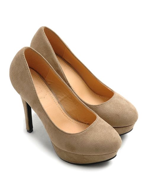 Ollio Women's Shoe High Heel Platform Faux Suede Multi Color Pump