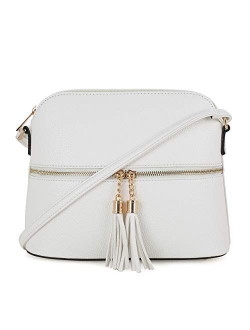 SG SUGU Lightweight Medium Dome Crossbody Bag with Tassel | Zipper Pocket | Adjustable Strap