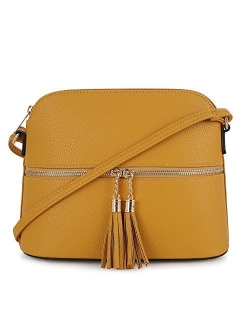 SG SUGU Lightweight Medium Dome Crossbody Bag with Tassel | Zipper Pocket | Adjustable Strap