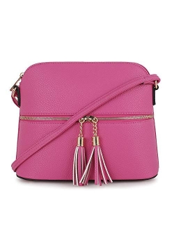 SG SUGU Lightweight Medium Dome Crossbody Bag with Tassel | Zipper Pocket | Adjustable Strap