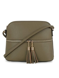 SG SUGU Lightweight Medium Dome Crossbody Bag with Tassel | Zipper Pocket | Adjustable Strap