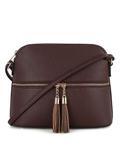 SG SUGU Lightweight Medium Dome Crossbody Bag with Tassel | Zipper Pocket | Adjustable Strap