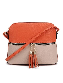 SG SUGU Lightweight Medium Dome Crossbody Bag with Tassel | Zipper Pocket | Adjustable Strap