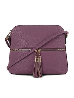 SG SUGU Lightweight Medium Dome Crossbody Bag with Tassel | Zipper Pocket | Adjustable Strap