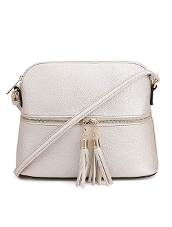 SG SUGU Lightweight Medium Dome Crossbody Bag with Tassel | Zipper Pocket | Adjustable Strap