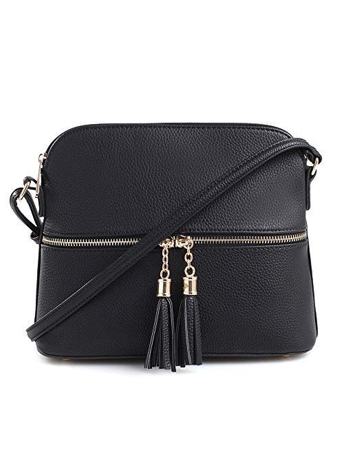 SG SUGU Lightweight Medium Dome Crossbody Bag with Tassel | Zipper Pocket | Adjustable Strap