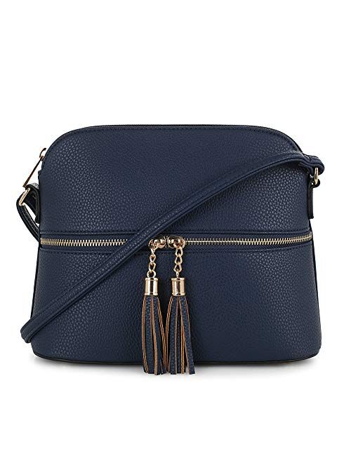 SG SUGU Lightweight Medium Dome Crossbody Bag with Tassel | Zipper Pocket | Adjustable Strap