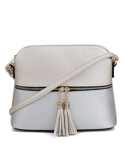 SG SUGU Lightweight Medium Dome Crossbody Bag with Tassel | Zipper Pocket | Adjustable Strap